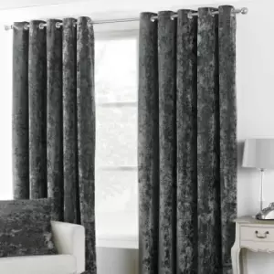 Paoletti Verona Crushed Velvet Ringtop Eyelet Curtains (Pair) Polyester Pewter (168X183Cm)