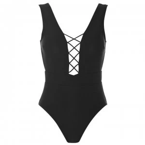 Ted Baker Lattice V Cut Swimsuit - Black