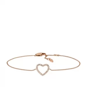 Fossil Ladies Rose Gold Tone Crystal Heart Bracelet