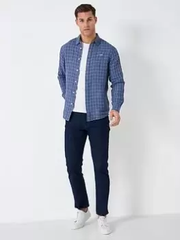 Crew Clothing Crew Clothing Grid Check Linen Shirt - Blue Size L, Men