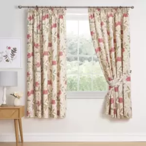 Sandringham Floral Print Lined Pencil Pleat Curtains, Red, 66 x 72" - Dreams&drapes