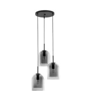 Merano - Jurupa 3 Light Cluster Pendant Ceiling Light Smoky Glass Black Cord Black Metal Base LED E27