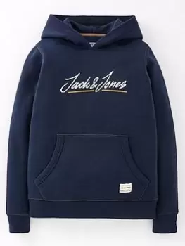 Jack & Jones Junior Boys Script Embroidered Logo Hoodie - Navy, Size 10 Years