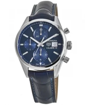 Tag Heuer Carrera Calibre 16 Chronograph Blue Dial Leather Strap Mens Watch CBK2112.FC6292 CBK2112.FC6292