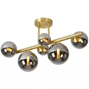 Luminosa Segal Semi Flush Ceiling Lamp, 6 Light G9, Satin Gold, Chrome Plated Glass