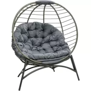 Rattan Egg Chair Wicker Basket Chair with Cushion Bottle Holder Bag - Grey - Outsunny