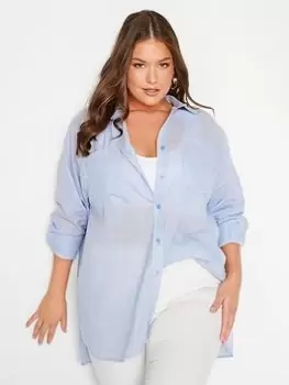 Yours Pocket Oversized Shirt - Blue, Grey, Size 18, Women