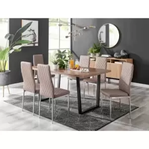 Furniture Box Kylo Brown Wood Effect Dining Table and 6 Cappuccino Milan Chrome Leg Chairs