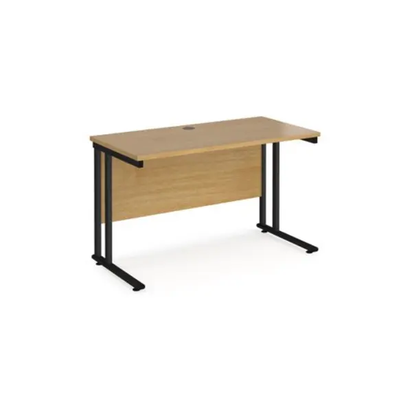 Office Desk 1200mm Rectangular Desk With Cantilever Leg Oak Tops With Black Frames 600mm Depth Maestro 25