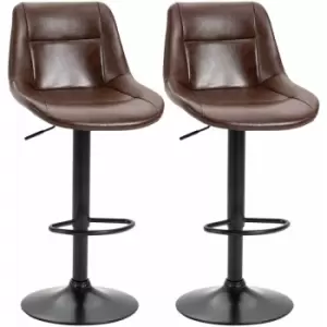 Homcom - Modern Swivel Bar Stools Set of 2 Adjustable Height pu Bar Chairs Brown