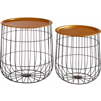 Premier Housewares - Set Of 2 Black Wire Basket Tables