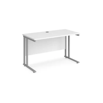 Office Desk 1200mm Rectangular Desk With Cantilever Leg White Tops With Silver Frames 600mm Depth Maestro 25