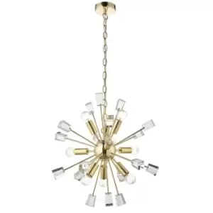 Multi Light Hanging Ceiling Pendant Satin Brass & Crystal Feature Star Rods Lamp