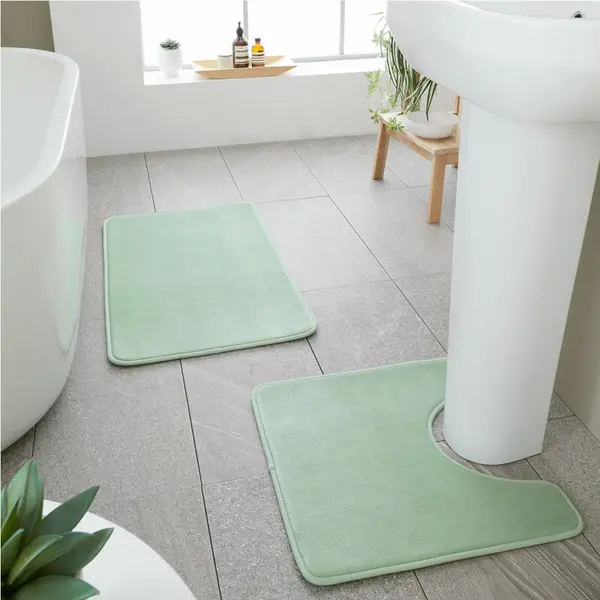 CATHERINE LANSFIELD Catherine Lansfield - Anti-Bacterial Memory Foam Bath Mat & Pedestal Mat Set, Sage BR/55661/W/BMPM/SA