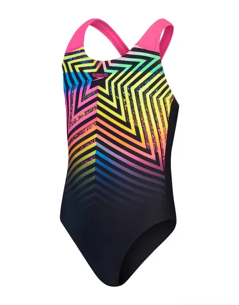 Speedo Digital Placement Splashback Junior One Piece Swimsuits 7-8 (S) Black 29491503175