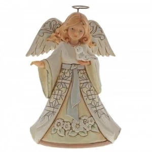 White Woodland Angel with Bluebird Figurine