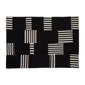 Monochrome Stripe and Check Abstract Rug