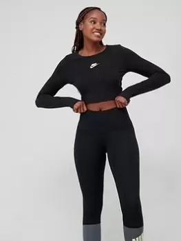 Nike NSW Long Sleeve Crop Top - Black Size M Women