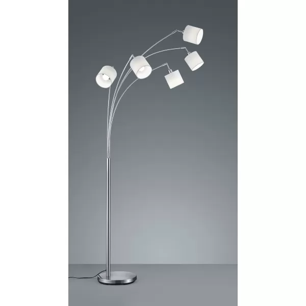 Tommy II Modern 5 Light Multi Arm Floor Lamp Nickel Matt with Footswitch