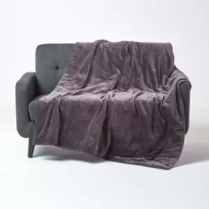 Dark Grey Velvet Quilted Throw, 150 x 200cm - Grey - Homescapes