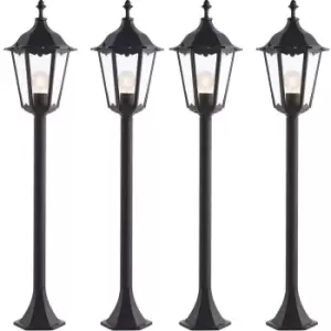 4 PACK Outdoor Lamp Post Lantern Bollard Light Matt Black & Glass 1m Tall LED