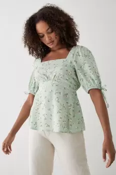 Mint Ditsy Tie Sleeve Tea Blouse