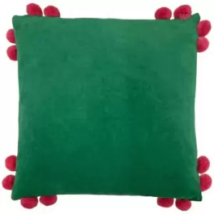 Furn Hoola Pom Pom Cushion Cover (One Size) (Emerald Green/Raspberry) - Emerald Green/Raspberry