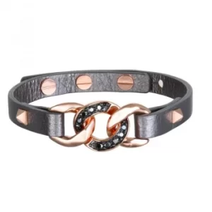 Ladies Karl Lagerfeld Rose Gold Plated Filed Chain Leather Bracelet