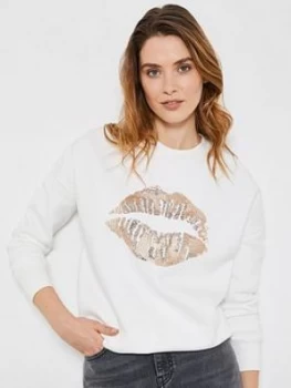 Mint Velvet Sequin Lips Sweatshirt - Cream