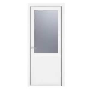 Crystal uPVC Obscure Single Door Half Glass Half Panel Right Hand Open 840mm x 2090mm Obscure Glazing - White