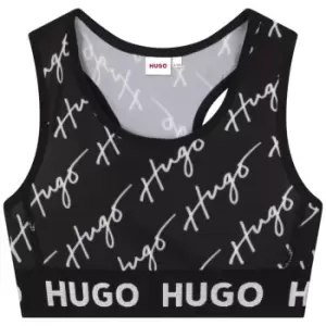 HUGO Girls Black Cropped Logo Top - Black