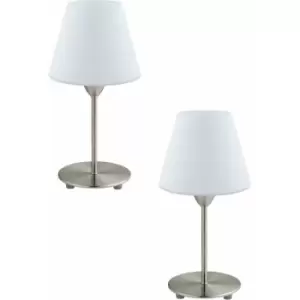 2 pack Table Lamp Colour Satin Nickel Base Shade White Glass Opal Matt E14 60W