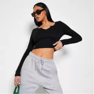 I Saw It First Rib Notch Neck Crop Top - Black