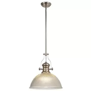 Telescopic Dome Ceiling Pendant E27 With 38cm Dome Glass Shade, Polished Nickel, Clear - Luminosa Lighting