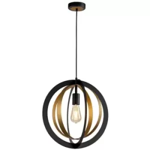 Ceiling Pendant, 1 x E27, Black, Satin Gold - Luminosa Lighting