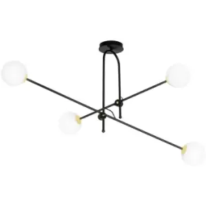 Emibig Diarf Black/Gold Globe Ceiling Light with White Glass Shades, 4x E14