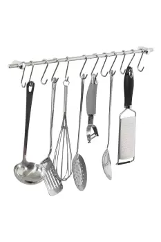 Kitchen Tool Hanging Rack with 12 Hooks - Silver - Stainless Steel