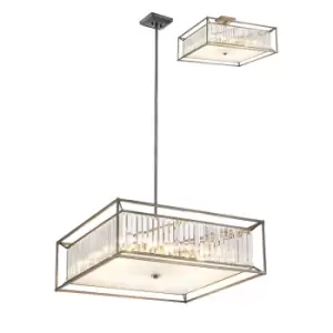 Argyle Fixed Ceiling Pendant, Semi Ceiling Lamp, 12 Light E14, Pewter, Clear, Grain Glass