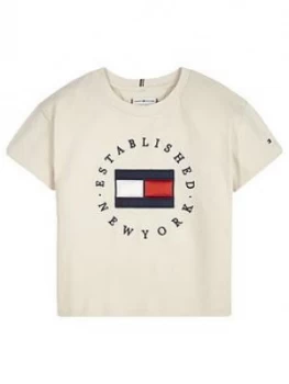 Tommy Hilfiger Girls Heritage Logo Short Sleeve T-Shirt - Ivory