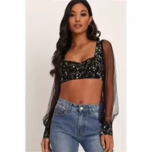 I Saw It First Black Floral Print Milk Maid Crop Top - Black