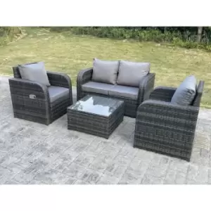 Fimous 4 Seater Outdoor Light Grey Rattan Lounge Complete Sofa Set with Adjustable Chair and Square Coffee Table