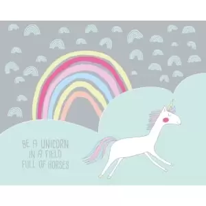 Origin Murals Rainbow Unicorn Mint & Grey Wall Mural - 3.5m x 2.8m