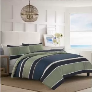 Nate Block Stripe Duvet Cover Set Olive Gree/ Navy Blue Bedding Modern Single - Green