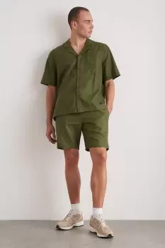 Khaki Short Sleeve Linen Pocket Shirt