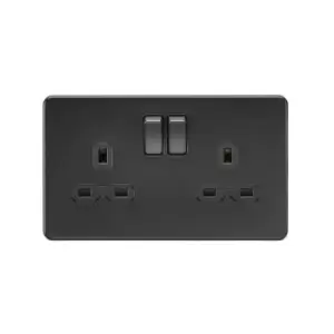 Screwless 13A 2G dp switched socket - matt Black with Black insert - Knightsbridge