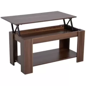 Homcom 100Cm Modern Elevating Top Coffee Table With Hidden Storage Bottom Shelf Walnut