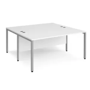 Office Desk 2 Person Rectangular Desk 1600mm White Tops With Silver Frames 1600mm Depth Maestro 25