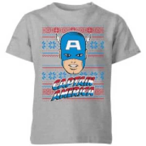 Marvel Captain America Face Kids Christmas T-Shirt - Grey - 3-4 Years