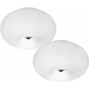 2 PACK Wall Flush Ceiling Light Satin Nickel Shade White Glass Opal Matt 2x E27