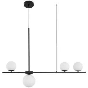 Merano - Diego 4 Light Bar Pendant Ceiling Light White Frosted Glass Black Metal LED G9